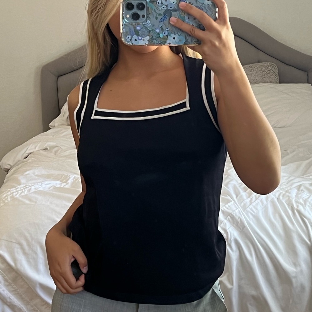 vintage deep navy colored cami with white detailing